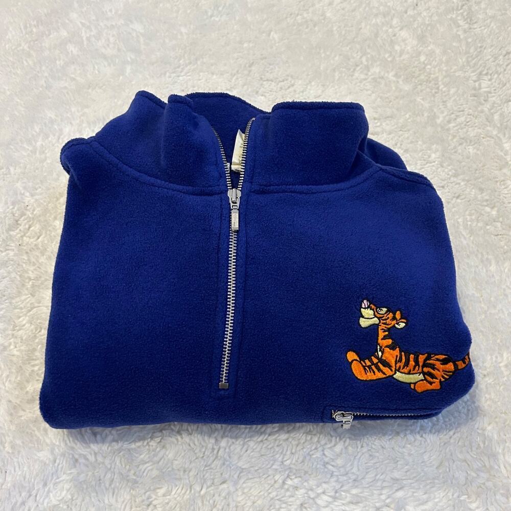 Disney Tiger Embroidered Unisex Fleece Jacket Blue XL Quarter Zip Long Sleeve - Picture 1 of 7